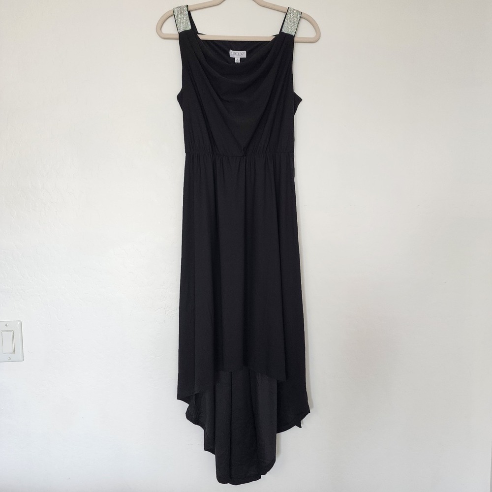 Luxology Woman Black Sleeveless with Bling, Hi/Low Dress, Size M
